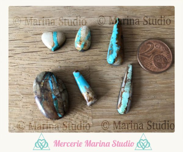 Lot de 6 cabochons turquoise Royston ribbon taillées à la main non teintées
