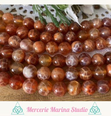 Lot de 10 perles en agate de feu 8mm