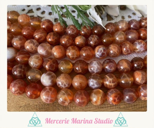Lot de 10 perles en agate de feu 8mm