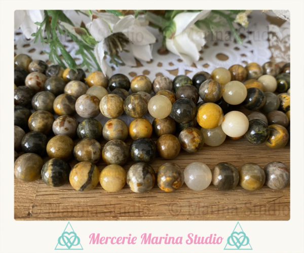 RARES 10 Perles en jaspe bourdon 8mm naturelles- non traitées – Image 2