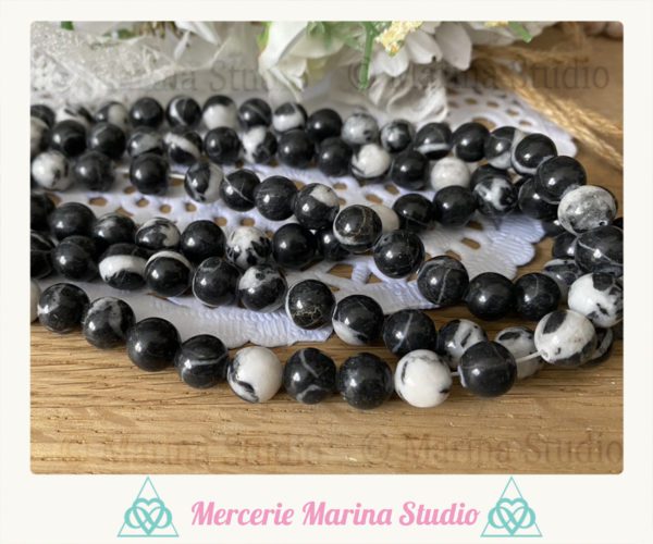 10 Perles jaspe zébré 8mm - perles non traitées
