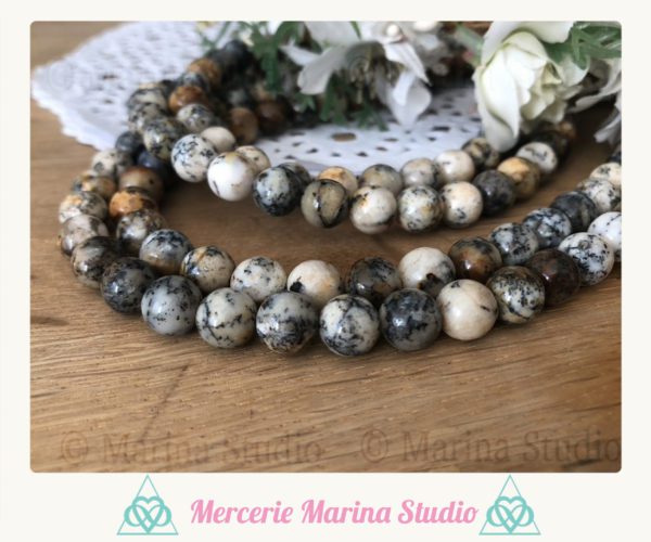 Lot de 10 perles en opale dendrite denditrique 8mm - perles naturelles - non traitées