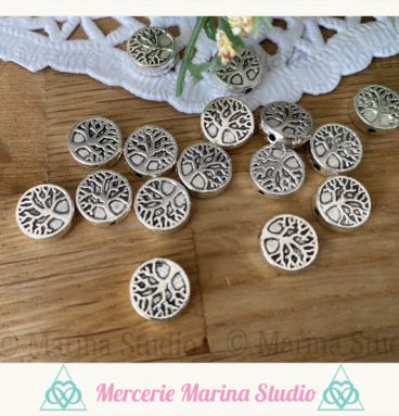 Lot 10 perles arbre de vie 9,5mm en métal argenté