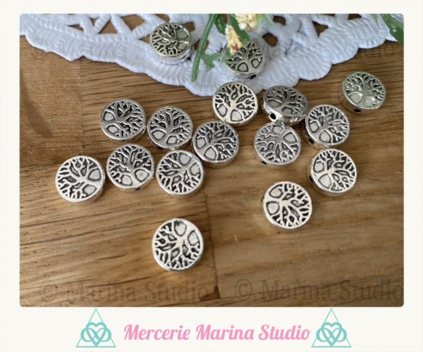 Lot 10 perles arbre de vie 9,5mm en métal argenté