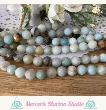 Lot de 10 perles en amazonite à facettes 8mm origine Mazambique- reiki - chakras healing