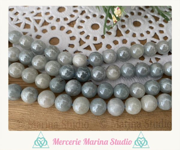 Lot de 10 perles en aigue marine aqua aura 8mm