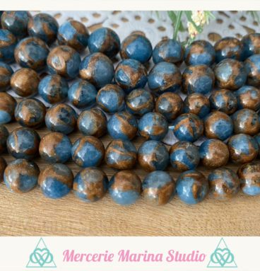 Enfilade perles bleue et bronze 8mm