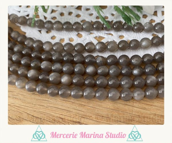 RARES 10 Perles en pierre de lune noire grise 8mm ou 6mm – Image 2
