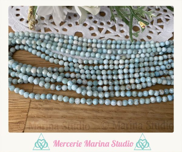 Enfilade en Véritables perles de larimar 3,3mm Qualité A+ -perles non traitées - non teintées. – Image 2