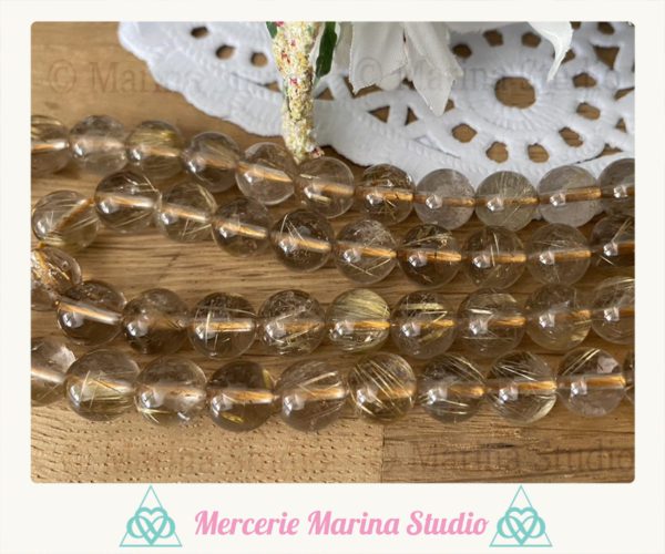 Lot de 10 perles en quartz rutilé 8mm ou 6mm Qualité Extra A+ - perles cheveux d'ange