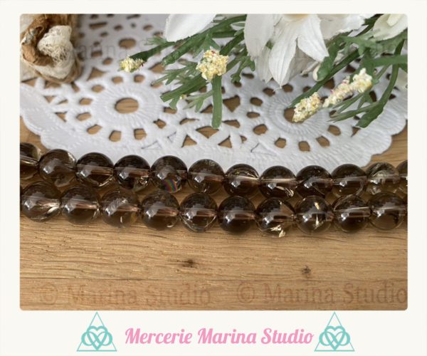 RARES  Perles en quartz fumé lémurien 8mm – Image 2