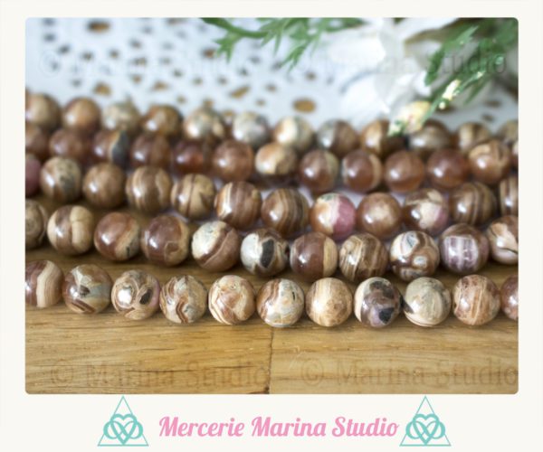 RARE lot de perles en rhodochrosite marron d'Argentine 8mm - Non traitées