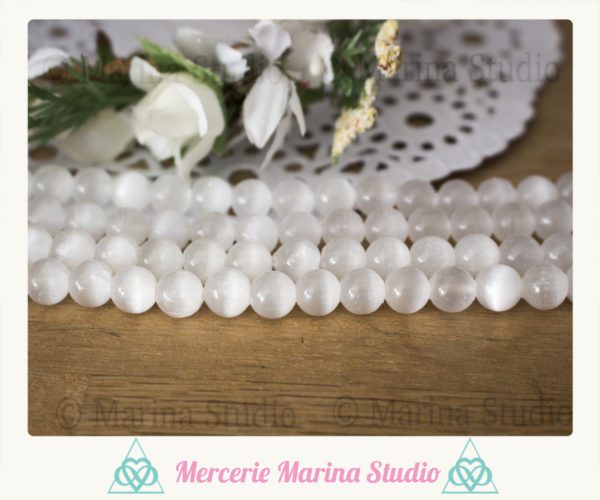 Lot de perles en sélénite 8mm ou 6mm naturelles * reiki chakras healing
