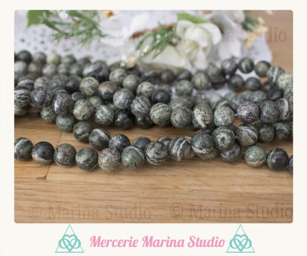 10 perles en serpentine avec chrysotile 8mm ou 6mm – Image 2