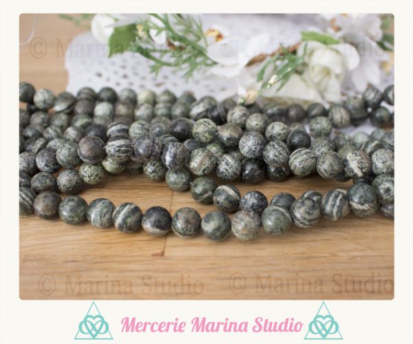 10 perles en serpentine avec chrysotile 8mm ou 6mm