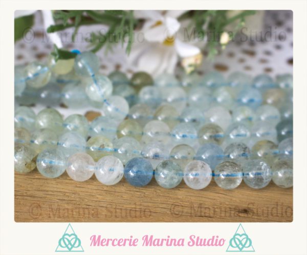 RARES Magnifiques perles mixe d' aigue marine et Héliodore 8mm ou 6mm