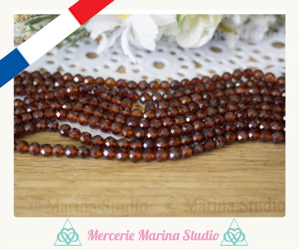 RARE Enfilade perles en grenat hessonite à facettes 4,2mm de Madagascar
