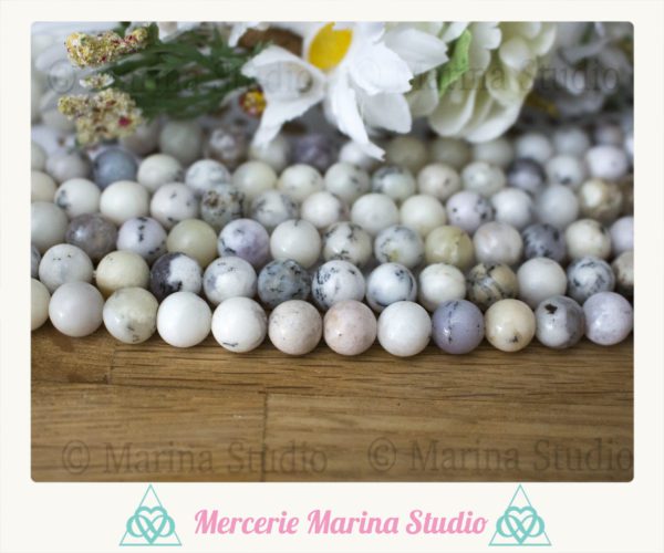 RARE Lot de 10 perles en opale dendrite denditrique blanche 8mm ou 6mm