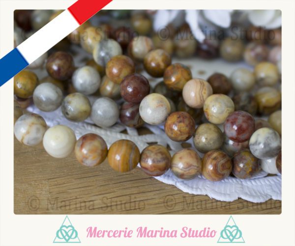 Lot de 10 perles en agate dentelle 8mm - origine INDE