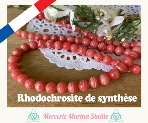Lot de 10 perles en rhodochrosite de synthèse 8mm ou 6mm