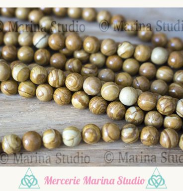 Lot de 10 perles en jaspe grain de bois 8mm très brillantes naturelles