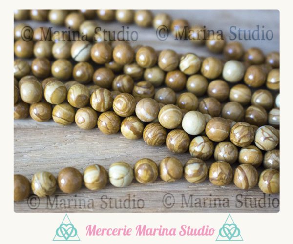 Lot de 10 perles en jaspe grain de bois 8mm très brillantes naturelles