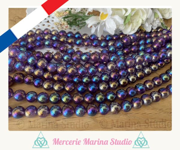 RARES 10 Perles en aqua aura titane en améthyste 8mm de Tucson