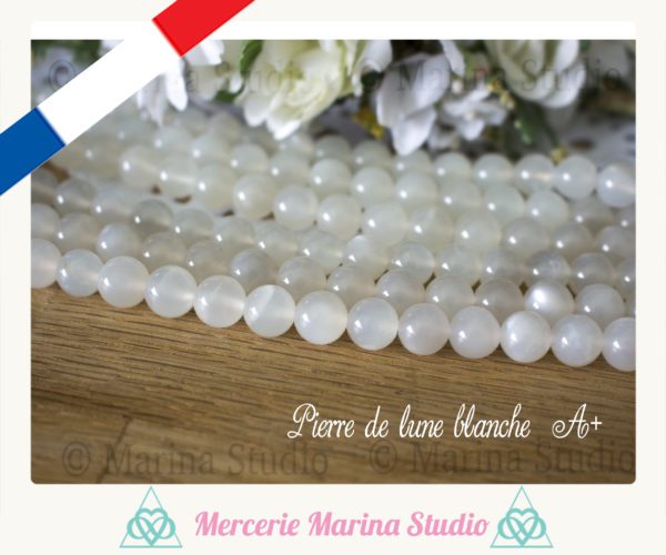 Lot de perles en pierre de lune adulaire 8mm ou 6mm qualité Extra A+ - perle de lune blanche
