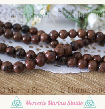 RARE lot de 10 perles en obsidienne acajou 8mm du Mexique. Signe astrologique balance