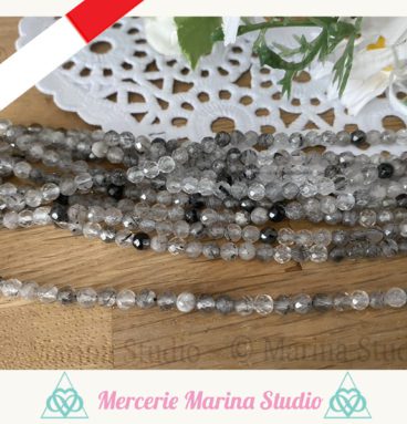 Enfilade en quartz tourmaline rutilé en 3,5mm à facettes - du Brésil