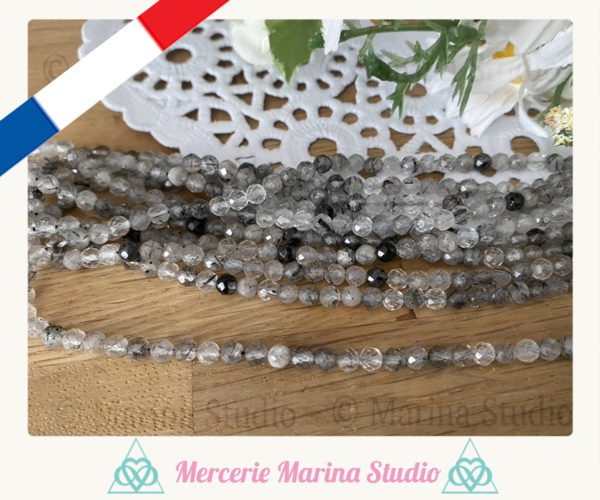 Enfilade en quartz tourmaline rutilé en 3,5mm à facettes - du Brésil