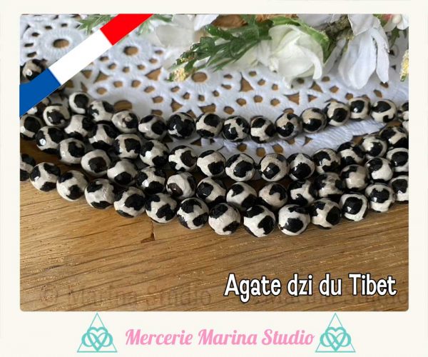 Lot de 10 perles agate dzi à facettes 8mm du Tibet