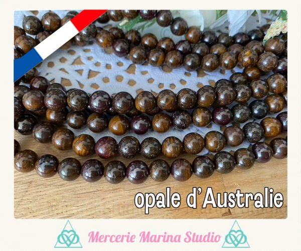 RARE Lot de perles en opale boulder d'Australie 8mm