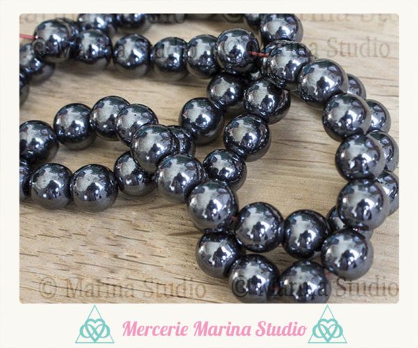 10 perles en magnésite 8mm ou 6mm gris foncé - Hematite magnétique.