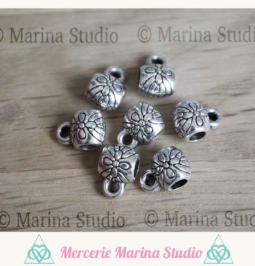 10 superbes bélières argent avec fleurs gravées 9x6mm