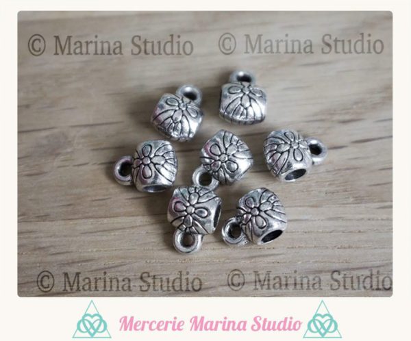 10 superbes bélières argent avec fleurs gravées 9x6mm