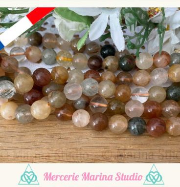 Rares lot de perles en quartz rutilé multi couleur en 8mm