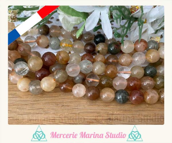 Rares lot de perles en quartz rutilé multi couleur en 8mm