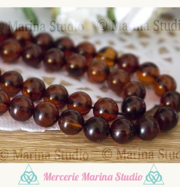 RARE Lot de véritables perles en Ambre baltique rouge 8mm ou 6mm