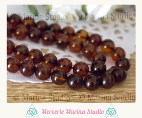 RARE Lot de véritables perles en Ambre baltique rouge 8mm ou 6mm