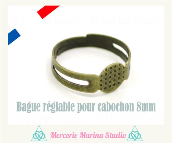 Destockage: Lot de 50 bagues réglable couleur bronze pour cabochon 8mm