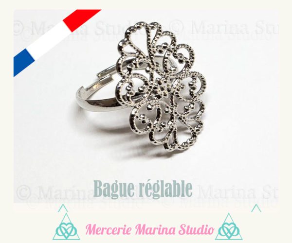 Destockage 5 supports de bague réglables filigranées couleur argent