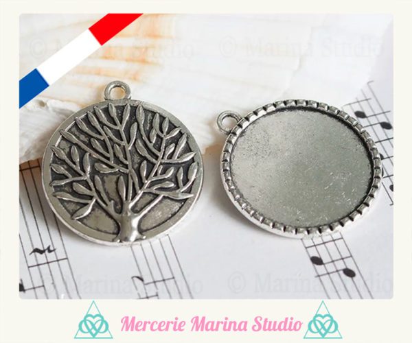 Destockage Lot de 5 Pendentifs support cabochon avec double face arbre de vie