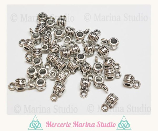 10 bélières originales argent vieilli 5mm avec étoiles