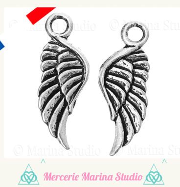 10 breloques ailes 21mm métal argenté