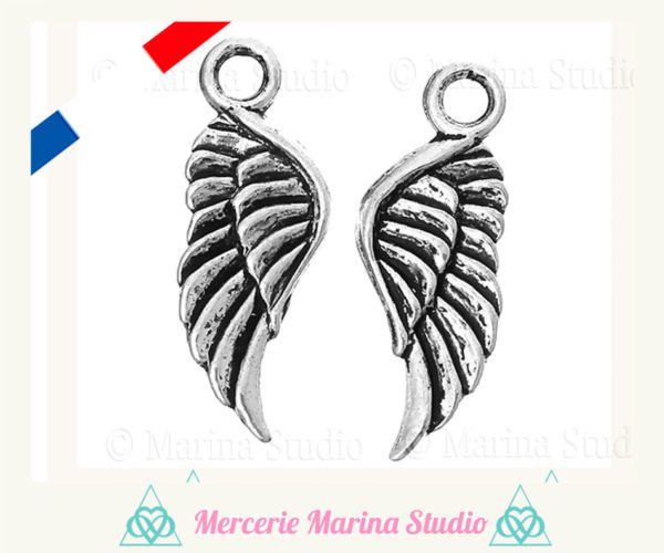 10 breloques ailes 21mm métal argenté