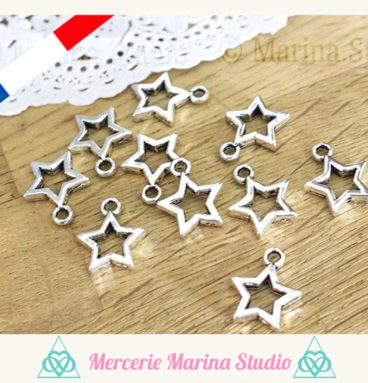 10 breloques étoiles en métal argent 15mm