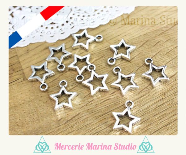 10 breloques étoiles en métal argent 15mm