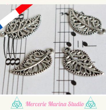 10 Breloques feuilles en argent tibétain très détaillées 10x18mm