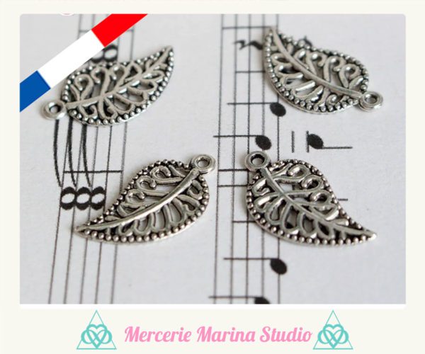 10 Breloques feuilles en argent tibétain très détaillées 10x18mm